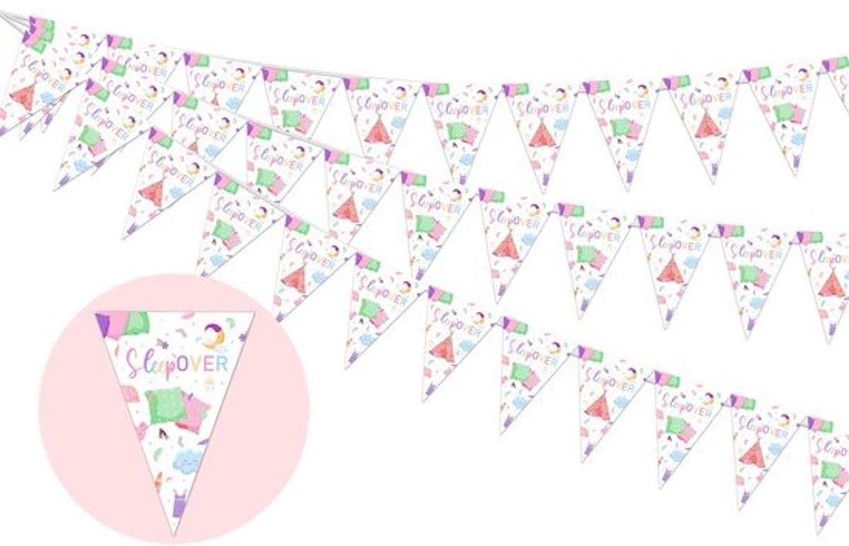 Pyjamafeest Versiering Sluymerfeest Wimpel Banner Set Pastel Roze Groen