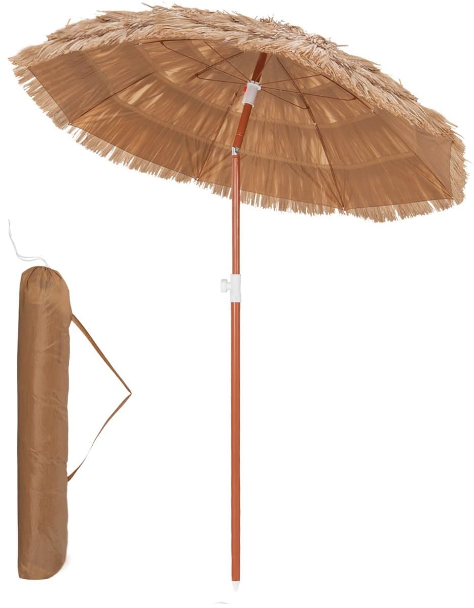 SureDeal® - Parasol - Hawaii Strandscherm Rietje - Draagtas - Tuin Strand Buiten - 175x194 cm - Naturel