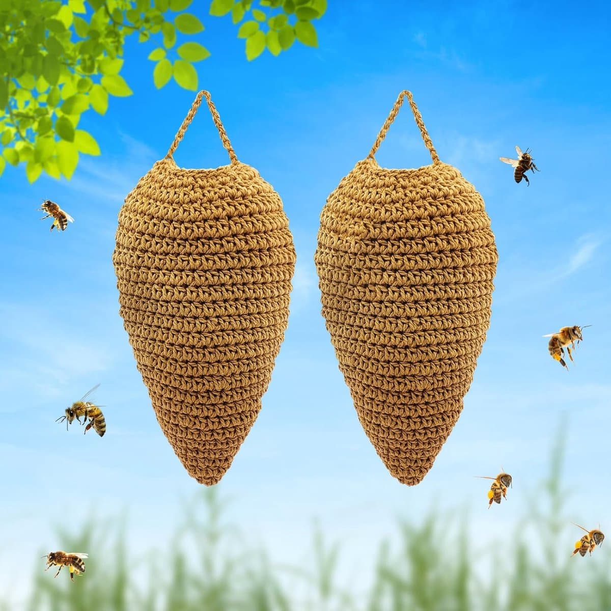 2-pack Klein Kunstmatig Wespennest voor Buitengebruik - Valse Wespennesten om Wespen - Hornezels en Gelejackets Af te Schrikken - Hangend Decoratief Nest voor Tuin - Balkon en Terras - Natuurlijk Uitzien - Weerbestendig