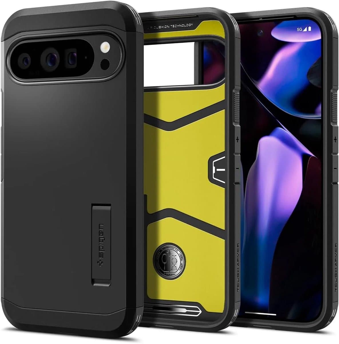 Spigen Tough Armor Hoesje Geschikt voor Google Pixel 9 / 9 Pro - Back Cover met Kickstand Zwart