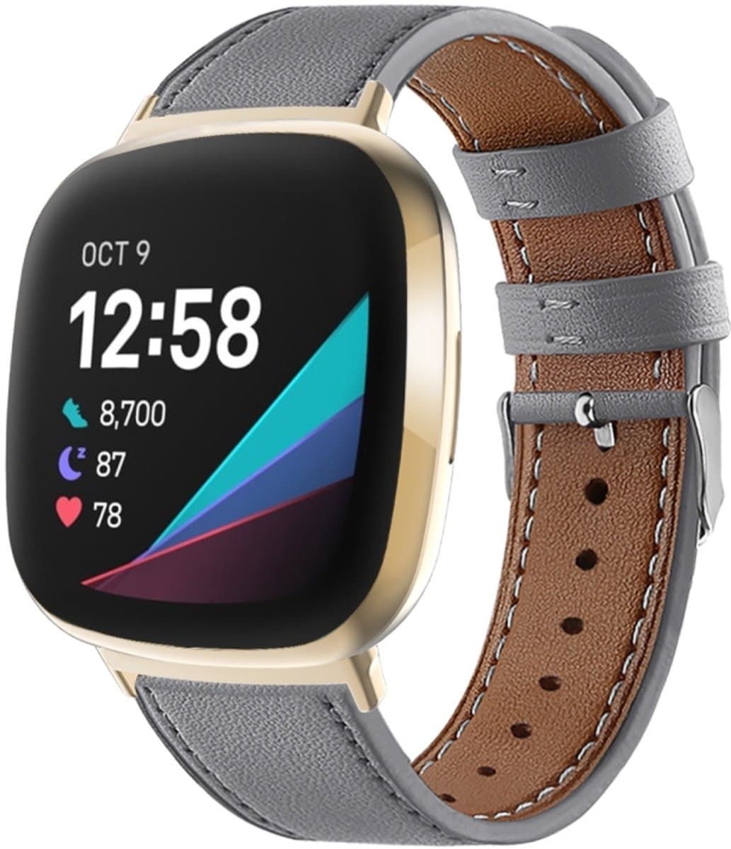 Voor Fitbit Versa 4/Sense 2 Ronde Staart Lederen Horlogeband (Grijs)