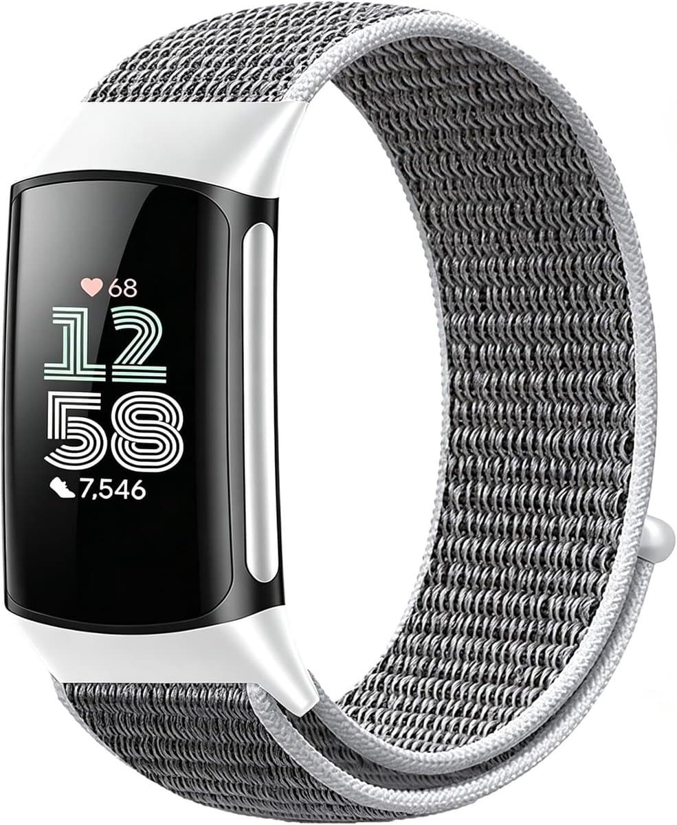 Verstelbare ademende nylon horlogeband voor Fitbit Charge 6/5 - Vervangbare polsband voor heren en dames, comfortabel en duurzaam