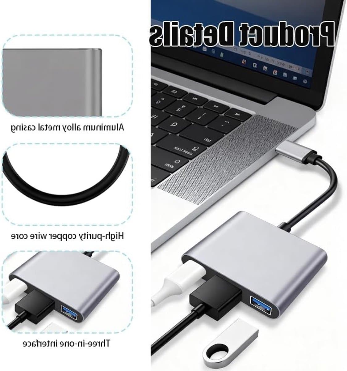 Krachtige 100W USB C naar HDMI 4K@60Hz Hub met USB 3.0, Geschikt voor MacBook, Laptop en iPad, Inclusief PD Snelladen