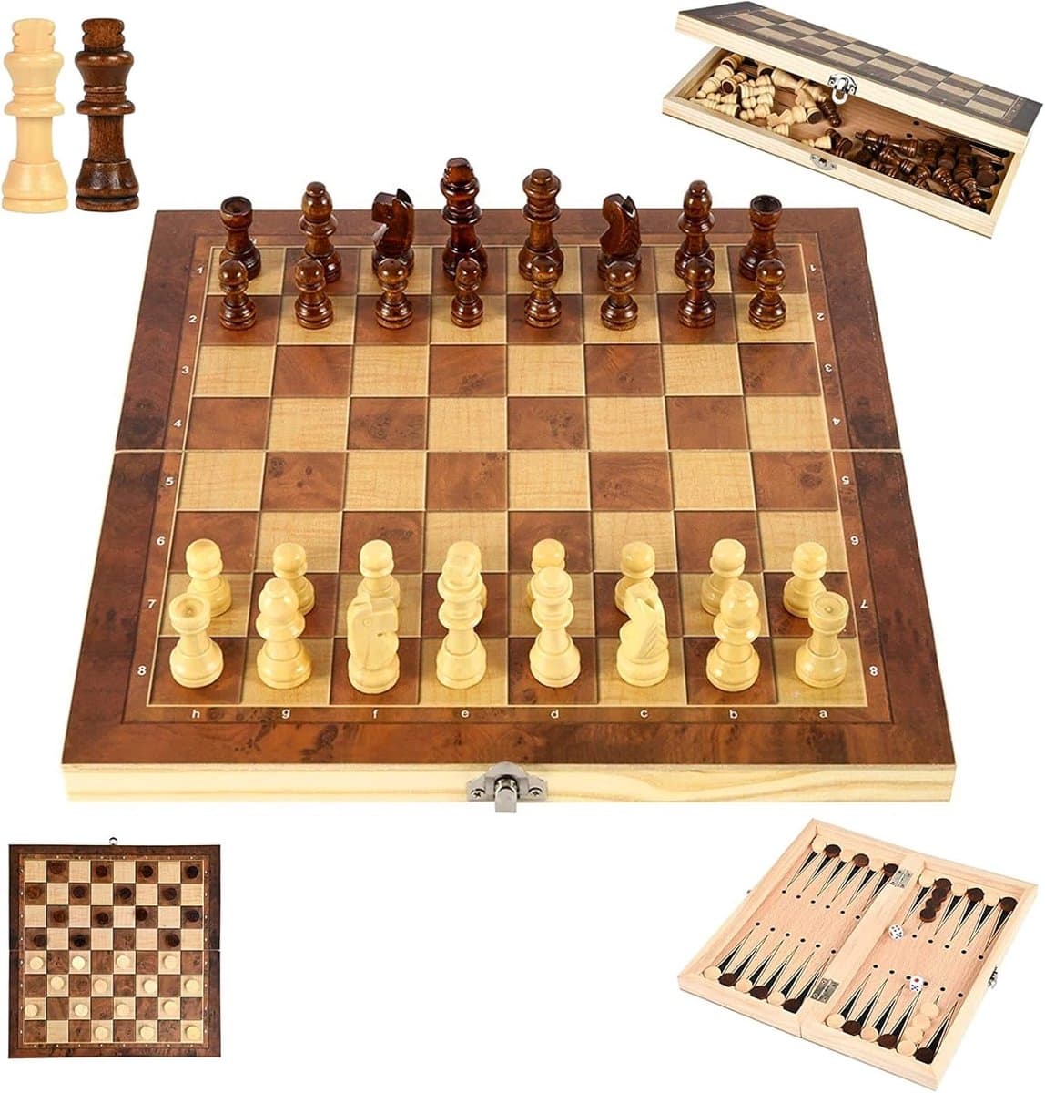 Schaakset 3 in 1 Draagbare Opvouwbare Schaakbord Chess Board Set voor Party Familie Activiteiten Kinderen Volwassenen Reizen