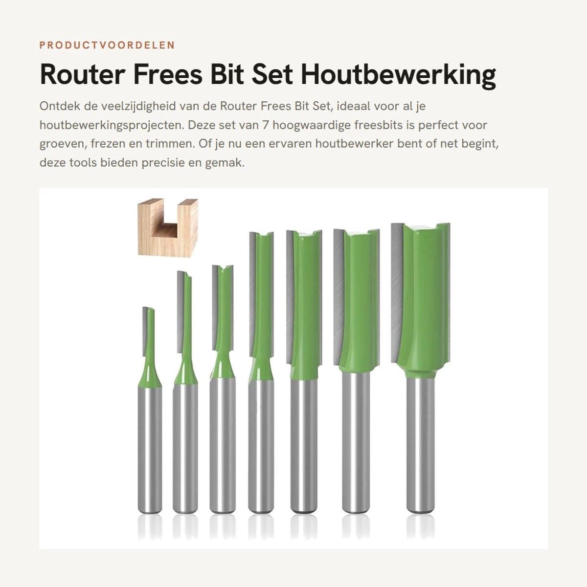 Dailygoods - Router Frees Bit Set - Houtbewerking - 7 Stuks - Groen - Frezen en Slotgroeven - Voor de hobbyist en professional - 6mm Handgreep
