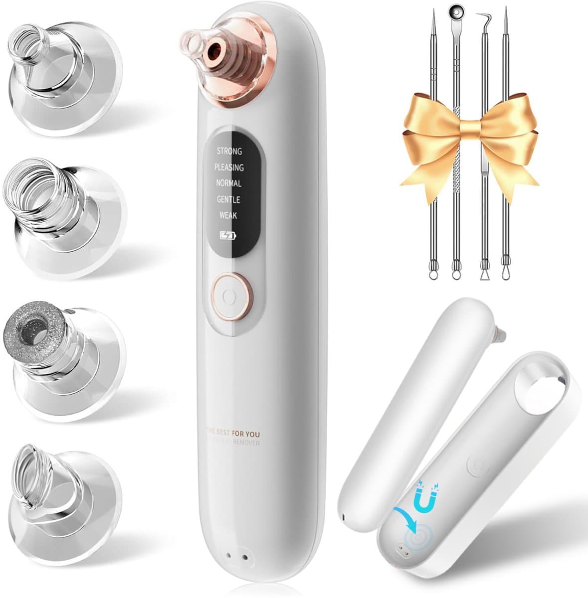 Premium Blackhead Remover - Poriënreiniger met 4 Opzetstukken Mee eters verwijderen/Acne/Comedonenlepels/Huidverzorging