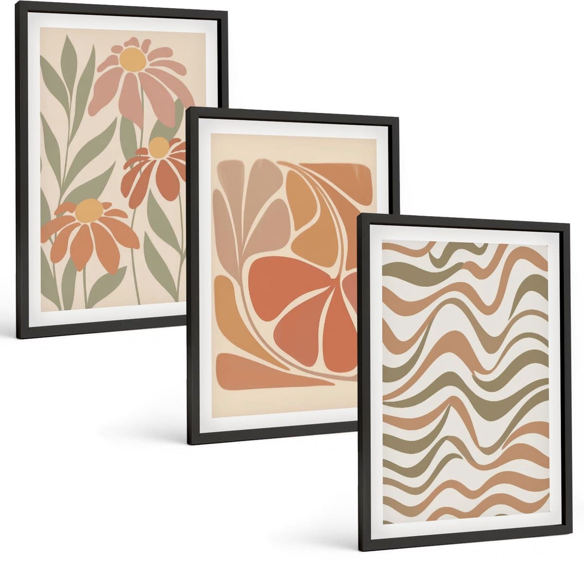 Tulup 4-Delige Schilderij Set - Pastelkleurige bloemen en abstracte patronen - 40 x 60 cm - Wanddecoratie - Schilderijen Set - Interieur - Interieur Decoratie