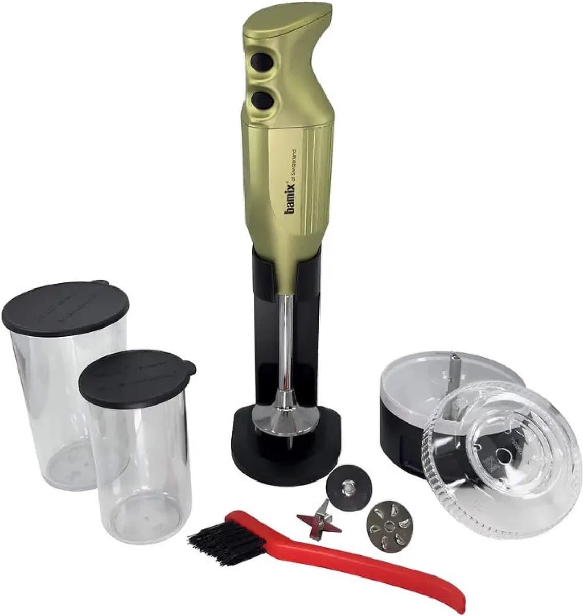 Bamix - Staafmixer M200 Olive - Jubileum Editie - Incl. 3 mesjes, standaard, processormolen, reinigingsborstel en 2 maatbekers