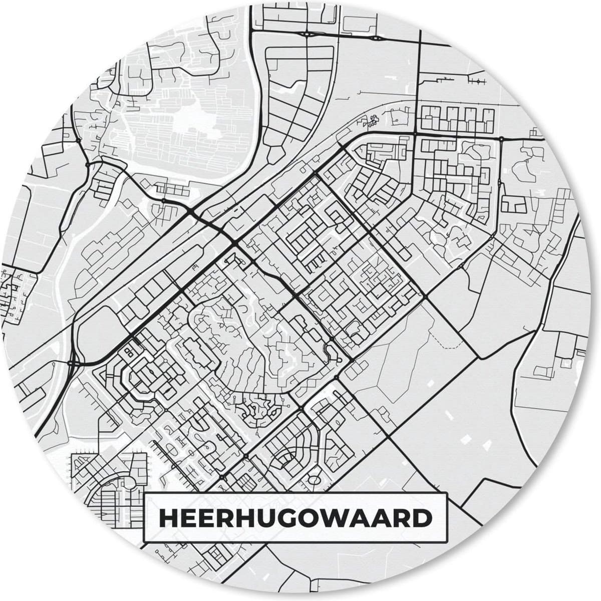 Muismat rond 50x50 cm - Mousepad Stadskaart - Heerhugowaard - Grijs - Wit - Ronde muismatten
