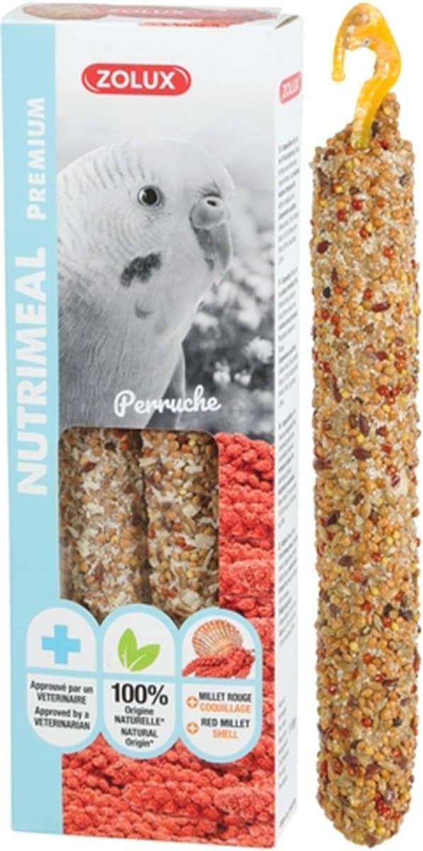 Nutrimeal Stick Parkiet ZOLUX - Rode Gierst 110gr - Aanvullende Diervoeding met Ophangclip