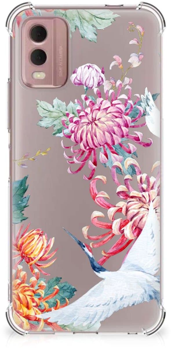 Nokia C32 Case Anti-shock Bird Flowers