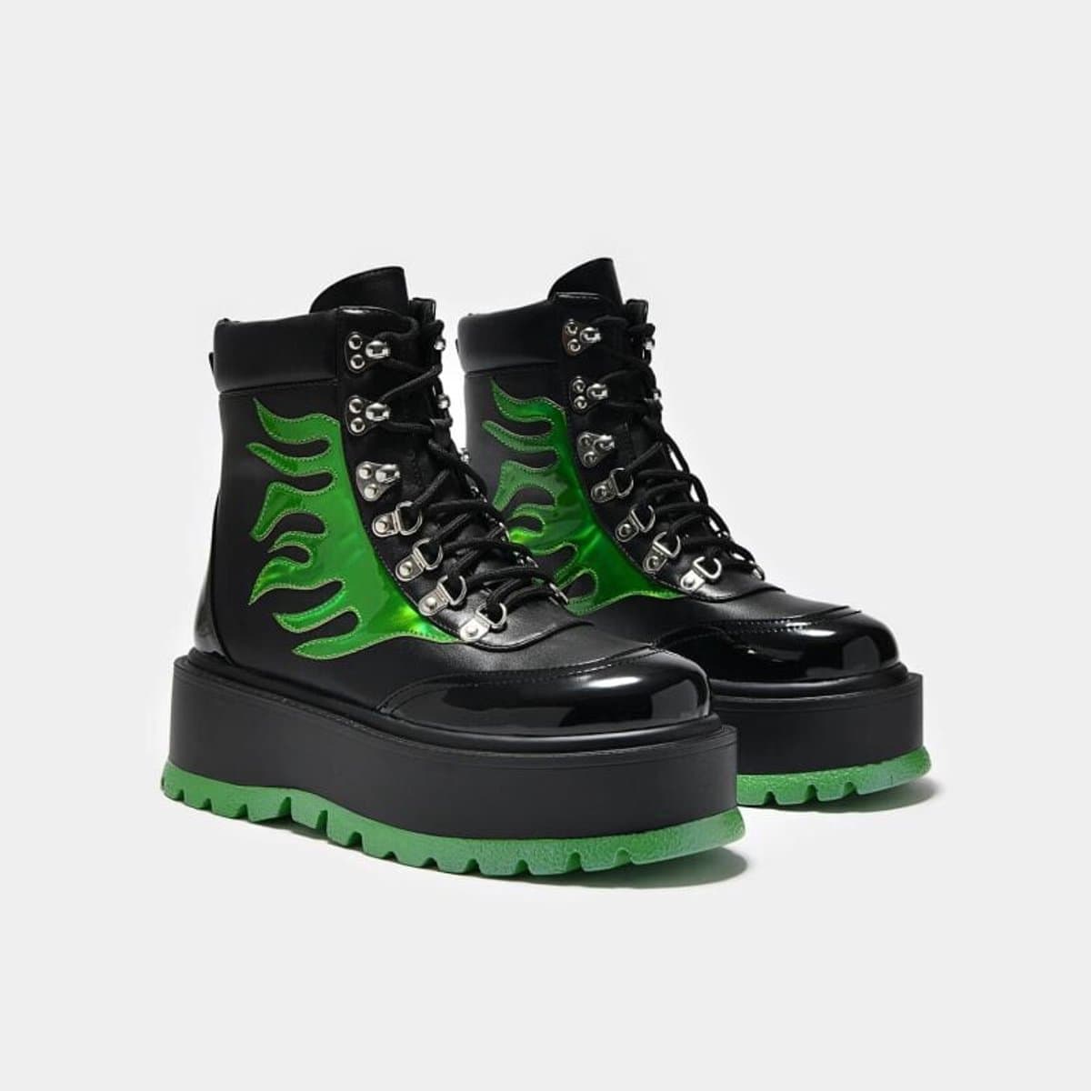 KOI CHA CHA CHA Hologram Flame Unisex Geveterde laarzen - zwart/groen - EU36