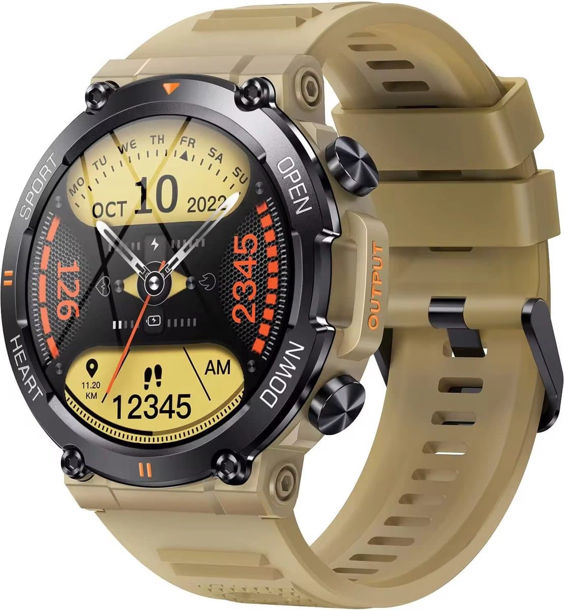 Smartwatch, KH-56-GEEL, Smartwatch Dames en Heren, Horloge, Smartwatch Bluetooth, Sporthorloge, Horloge Heren en Dames, Activity Tracker, Smartwatch Android, IPS Scherm, WATERDICHT, 30 Dagen Standby, Smartwatches geschikt voor IOS, Android