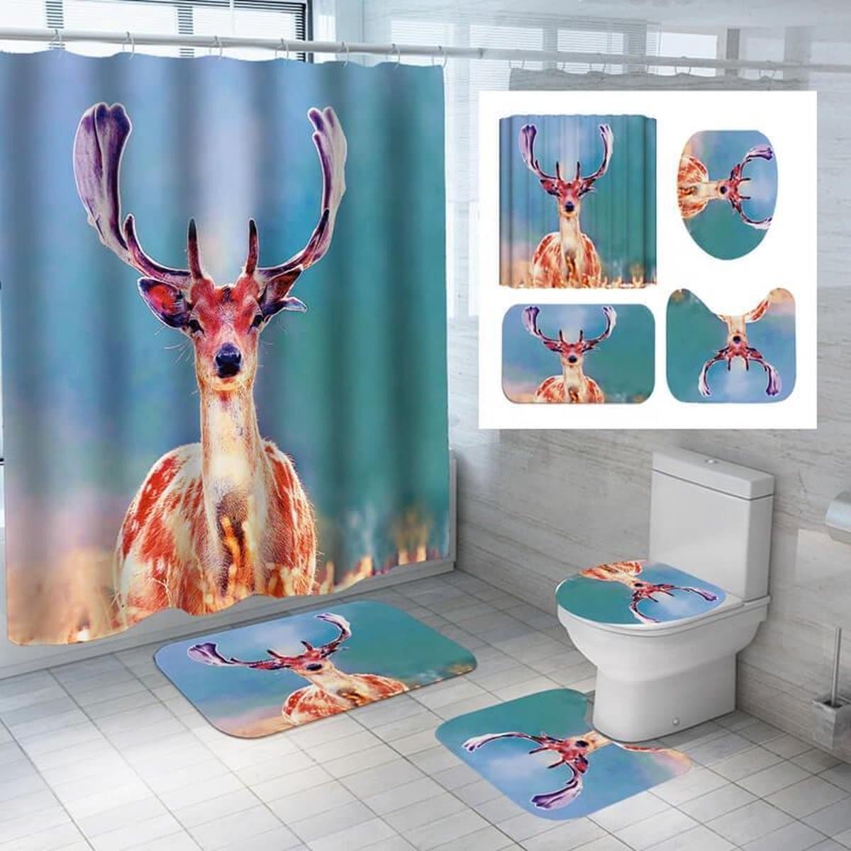 DOUCHEGORDIJN + BADMAT - 180 X 180 CM - Douchegordijn - Badmat .
