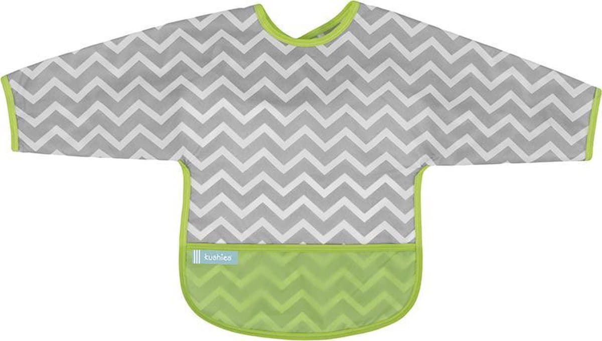 Kushies - Slabbetje -Waterdichte slab - met mouw - Zigzag grijs - 12 t/m 24 maanden