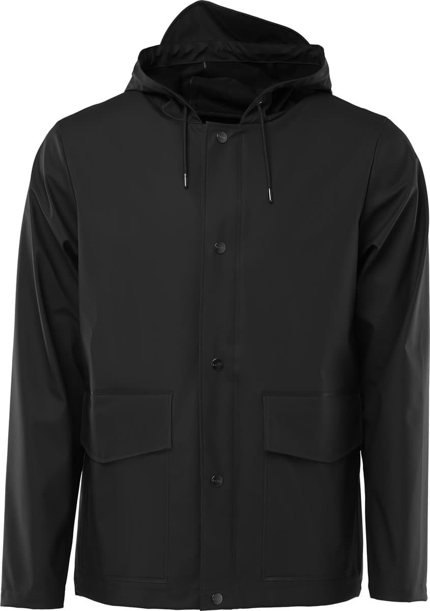 Rains Short Hooded Coat 1826 Regenjas Unisex - Zwart - Maat XXS