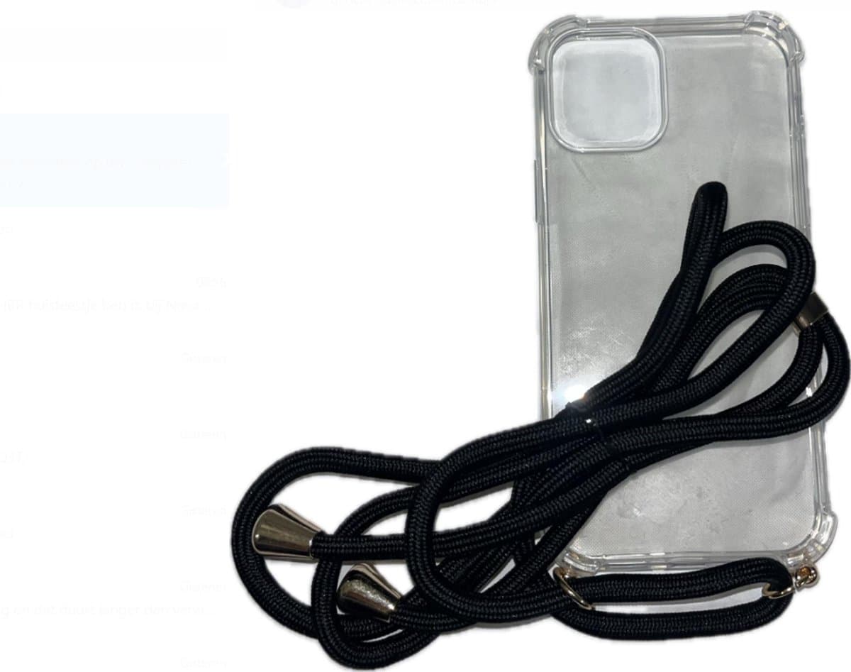 Scoby - Stevig Telefoonhoesje - Schokbestendige Backcover - Geschikt voor iPhone 12/12 Pro - Zwart met Goud Koord