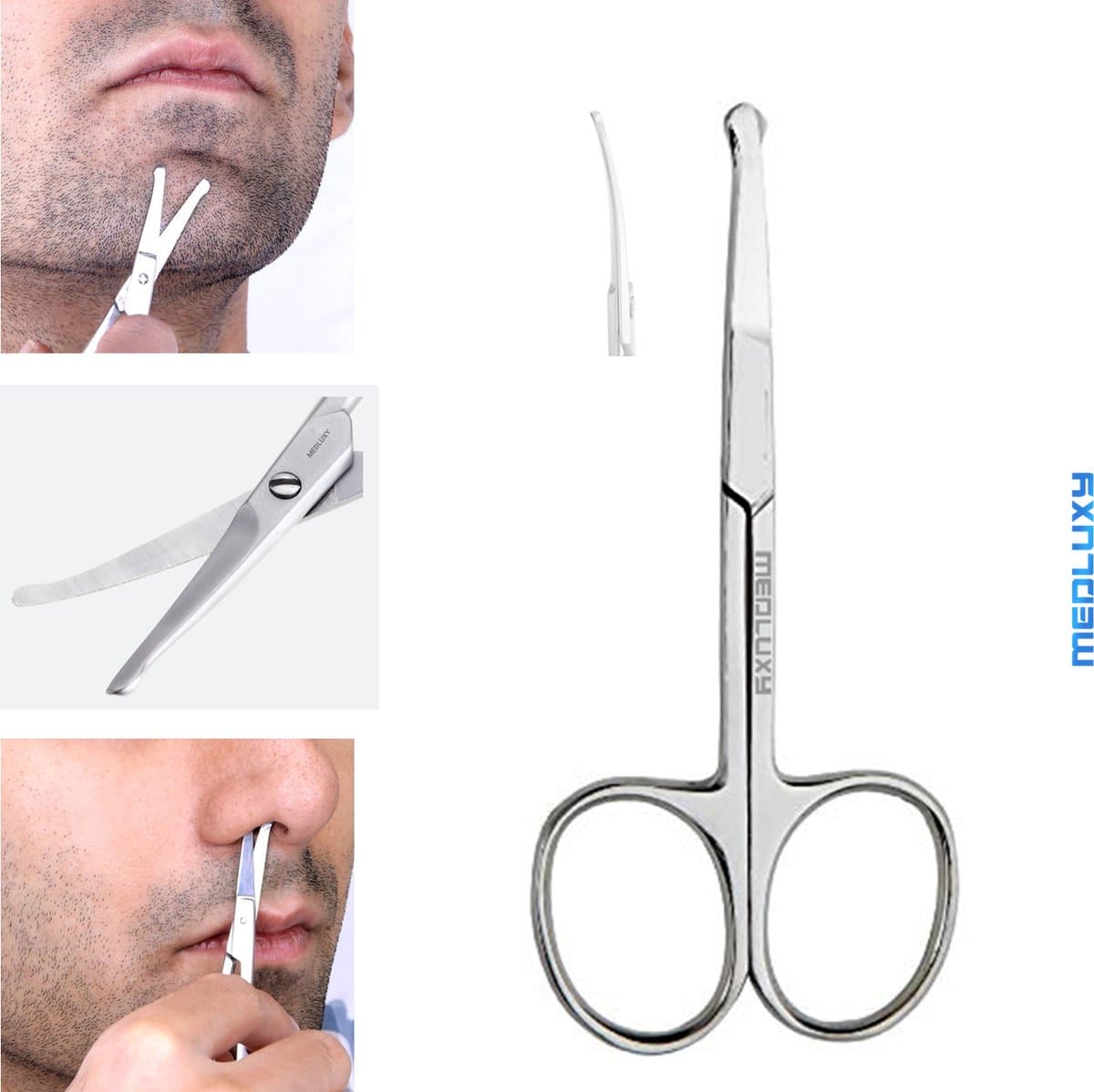Medluxy - Gezicht Haar Schaar - Gebogen snijbladen - Safety Tip - Neus, Wenkbrauw, Snor, Baard, Oor schaar - 10 cm [BF0195]