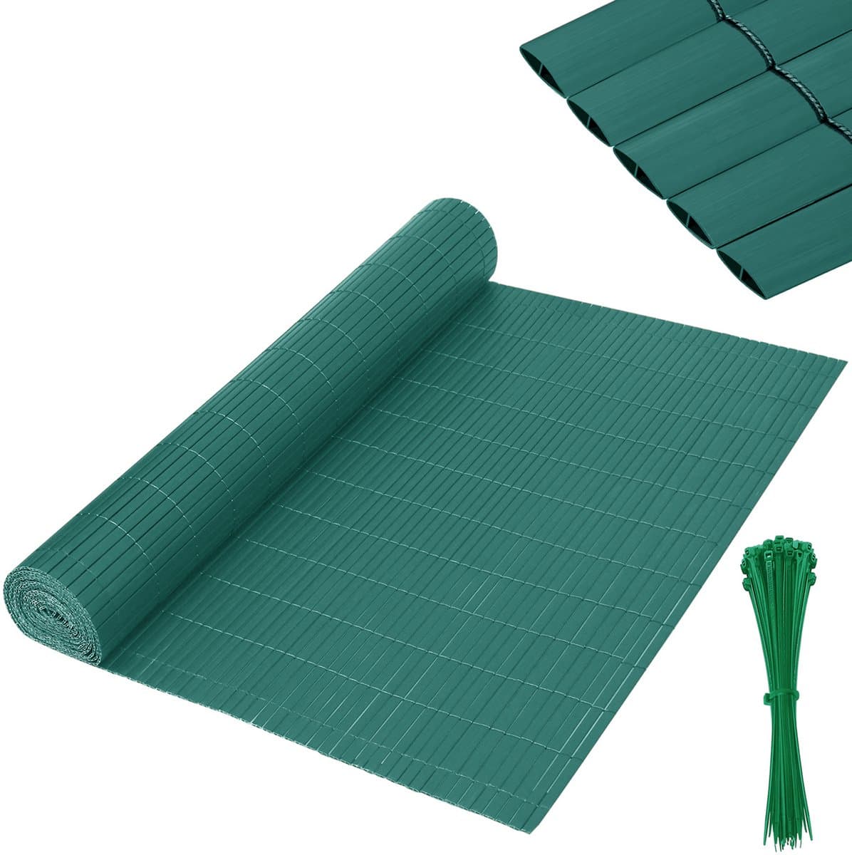 Aufun PVC Zichtwerende Mat - Versterkte Lamellen voor Balkon, Terras of Tuin- Waterdicht, Stevig en Met Kabelbinders, (80x300 cm, Groente)