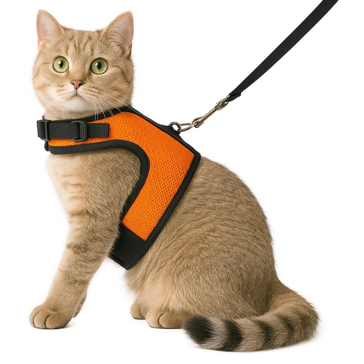 Zootic kattentuigje met looplijn - Kattenharnas oranje maat M - Halsomvang 18-24cm & Borstomvang 28-32cm
