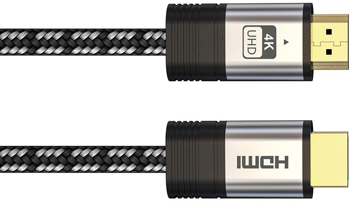 HQ-Power Premium HDMI High Speed 2.0 kabel, voor optimale kijk- en luisterervaring, met vergulde connector, gevlochten textiel, drievoudige afscherming, geschikt voor 4K video, zwart, 1 m
