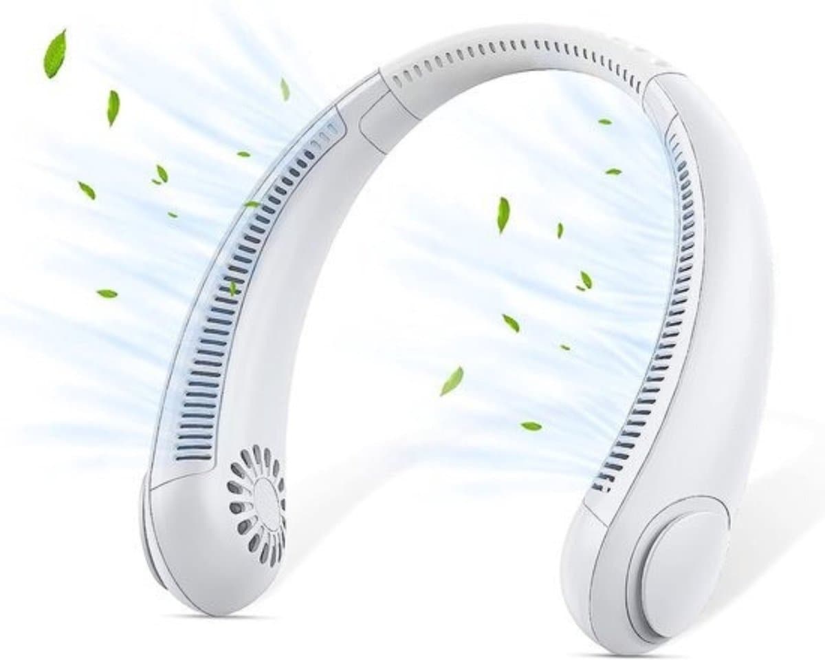 Intelectro Draagbare Ventilator - Geniet van Verkoeling zonder Beperkingen - 3 Verschillende Modi - USB Oplaadbaar - Lange Werktijd 3 tot 8 Uur - Overhittingsbeveiliging - Handsfree - Ringvormig - Wit - Levering Sneller dan Aangegeven!
