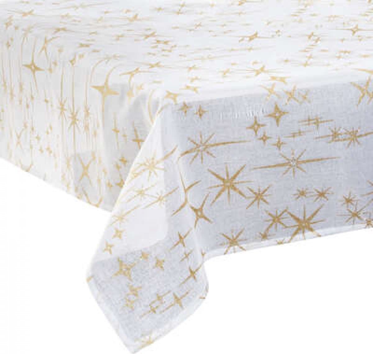 Luxe Kerst Tafelkleed - Polyester - Afneembaar - 140 x 240 - Room Wit met Gouden Sterren