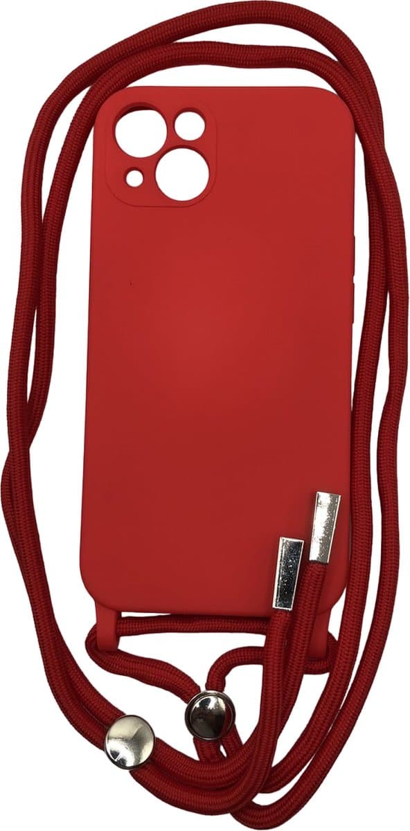 Siliconen Camera/Lens Bescherming Backcover met Koord - Geschikt voor iPhone 13 & 14 - Rood