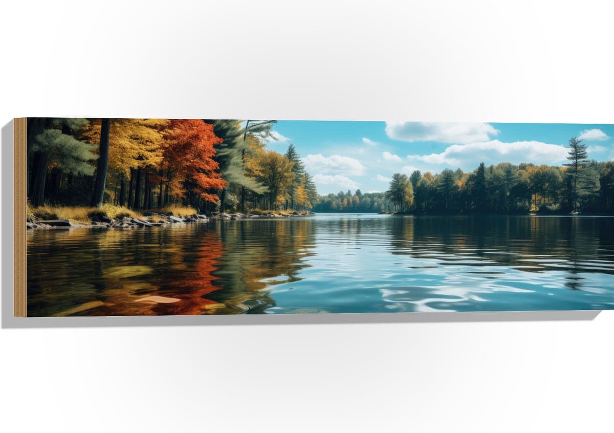 Hout - Bomen - Meer - Bos - 90x30 cm - 9 mm dik - Foto op Hout (Met Ophangsysteem)