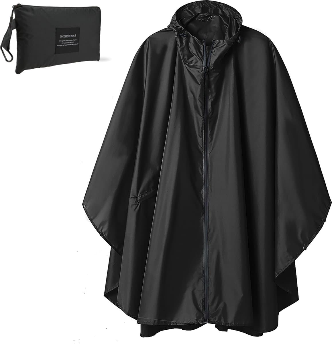 Geweo Regenponcho - Regenjas Raincoat - Fiets Regenjas - Regencape - Outdoor Wandelponcho - Lichtgewicht - Ademend - Heren Dames - One Size - ZWART