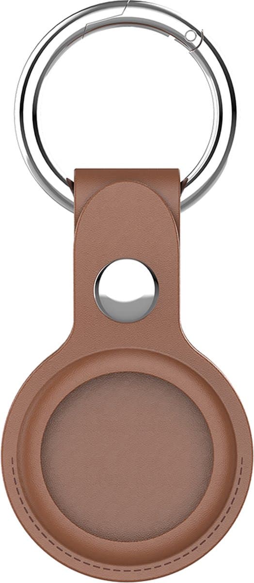 Moveteck Hoes voor Apple Airtag Donker Bruin Leer & Aluminium Model 2023 - Airtag Suetelhanger - Sluitelhanger - Airtag case