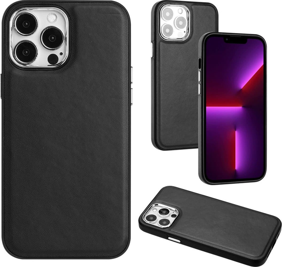 iPhone 14 PRO MAX Hoesje - Zwart - Luxe Leren Back Case Cover - Shock Proof - Provium