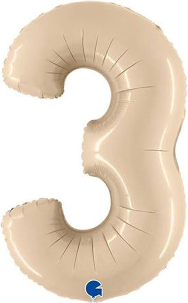 Folieballon Cijfer 3 Satin Cream - 100 cm