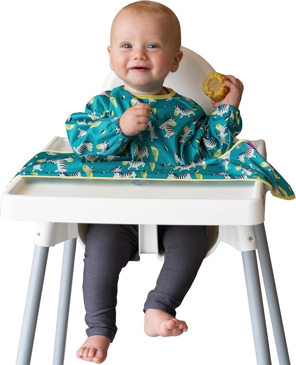 Opvangslabbetje voor baby met korte mouw. Slabbetje bevestigt zich aan je kinderstoel. Volledig lichaam slabbetje voor baby slabbetjes. BLW slabbetje waterdicht. Inclusief
