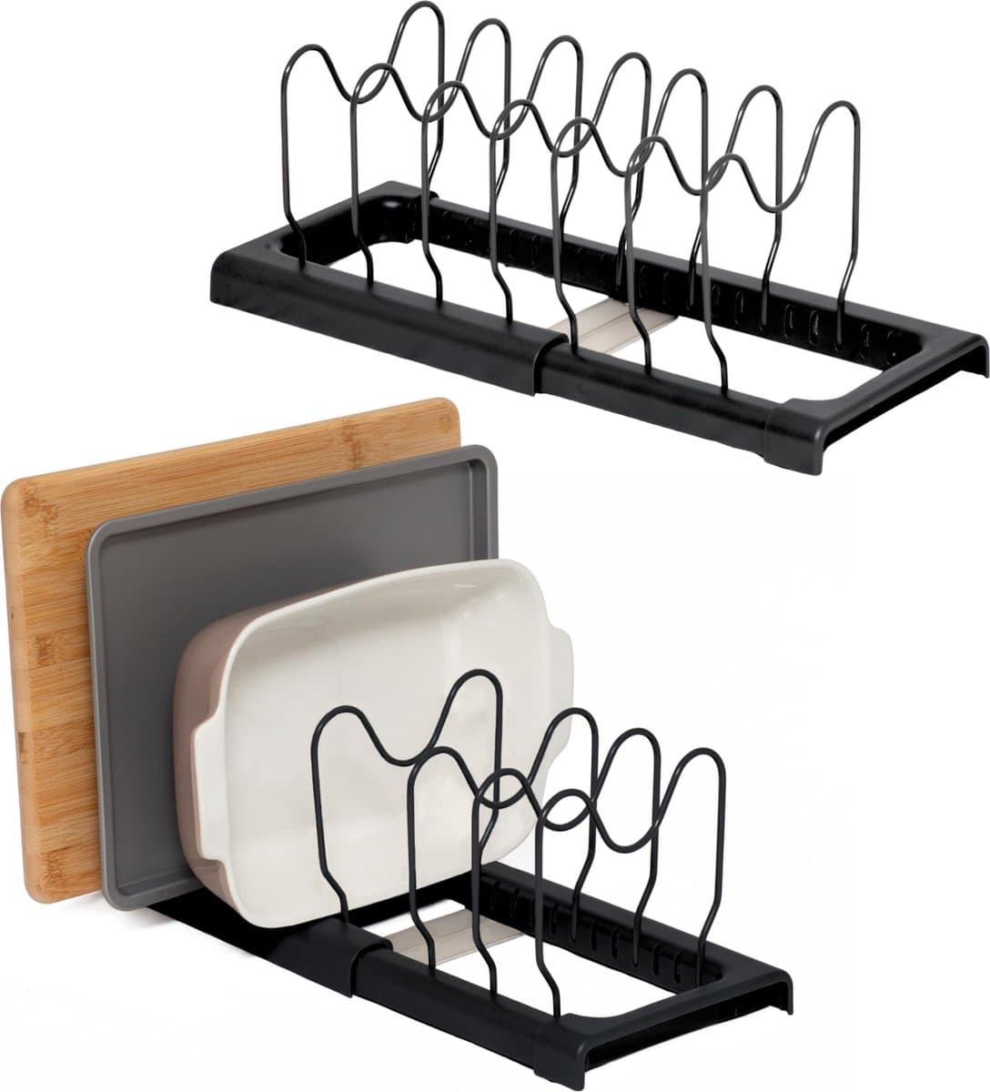 La'Moussawi ® Uitbreidbare Organizer voor Bakplaten en Snijplanken - Ruimtebesparende Keukenoplossing voor Kastopslag