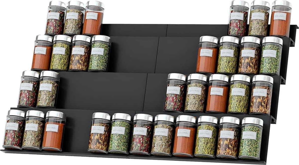 DailySupplies® Kruidenrek Lade - Kruidenpotjes Lade Organizer - Kruidenrekken - Zwart