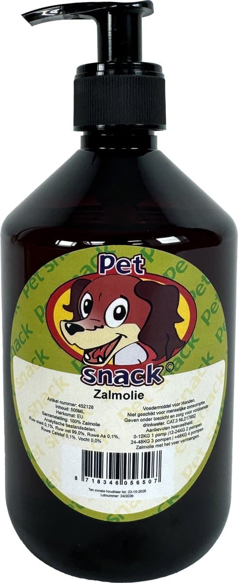Zalmolie Honden Supplement PETSNACK - Natuurlijke 100% Pure Zalmolie - 500ml Pompflacon