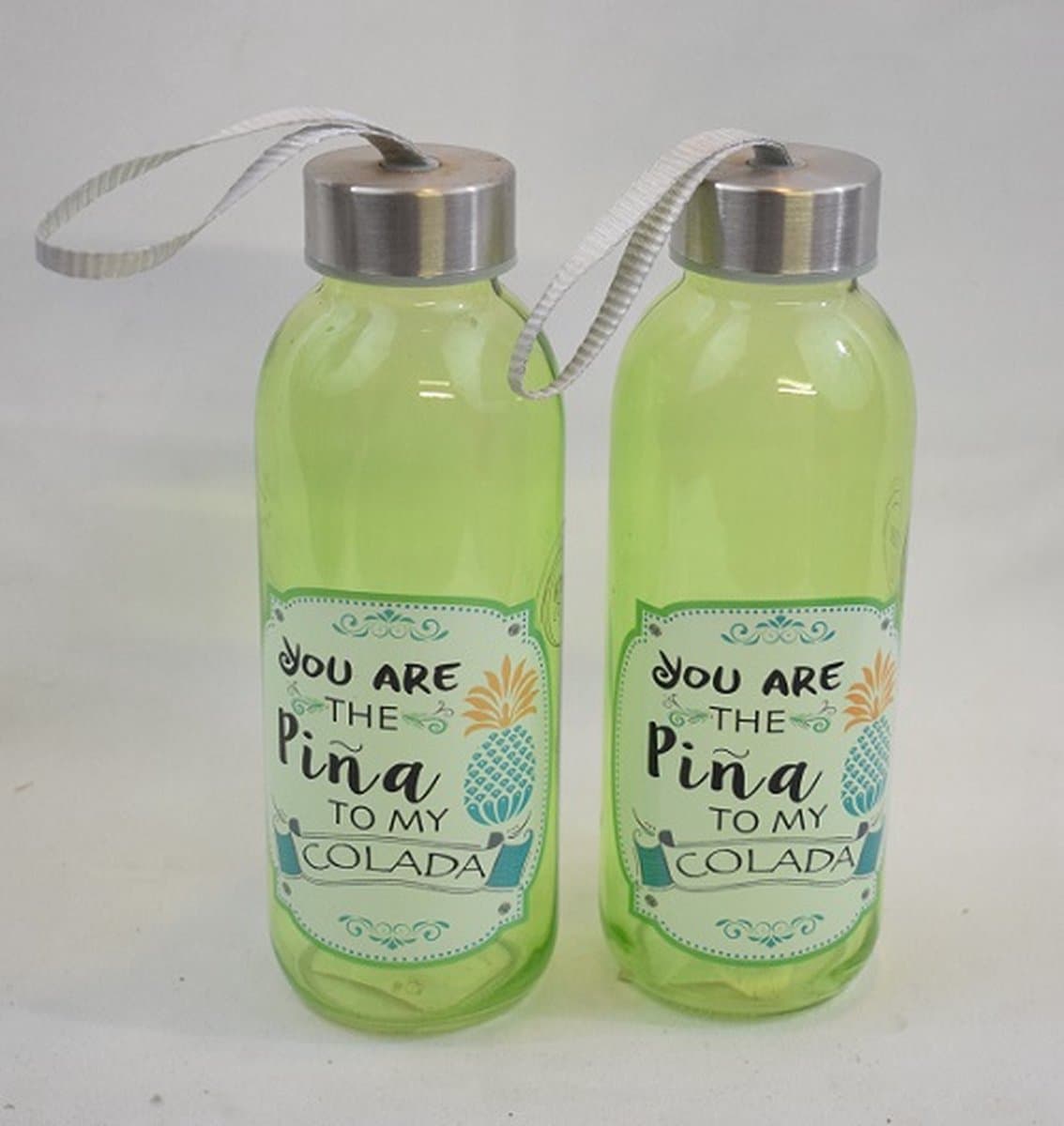 ZoeZo Design - 2 stuks - Drinkfles - reisfles - glas - fles met dop - "You are the Pina to my Colada" - H19 x Ø 6 cm