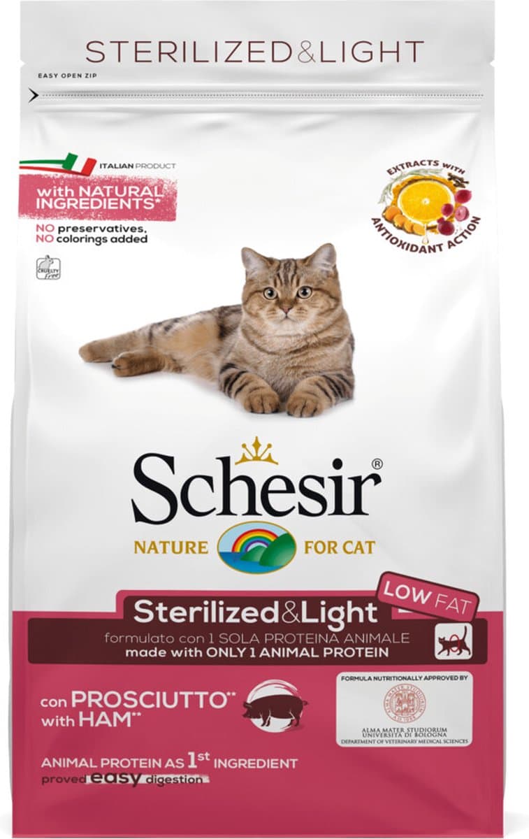 6x Schesir Kattenvoer Dry Sterilized Ham 1,5 kg