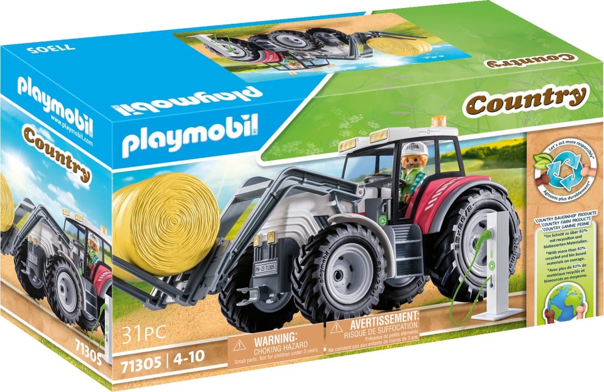 PLAYMOBIL Country Grote eTractor met laadpaal en hooibaal - 71305