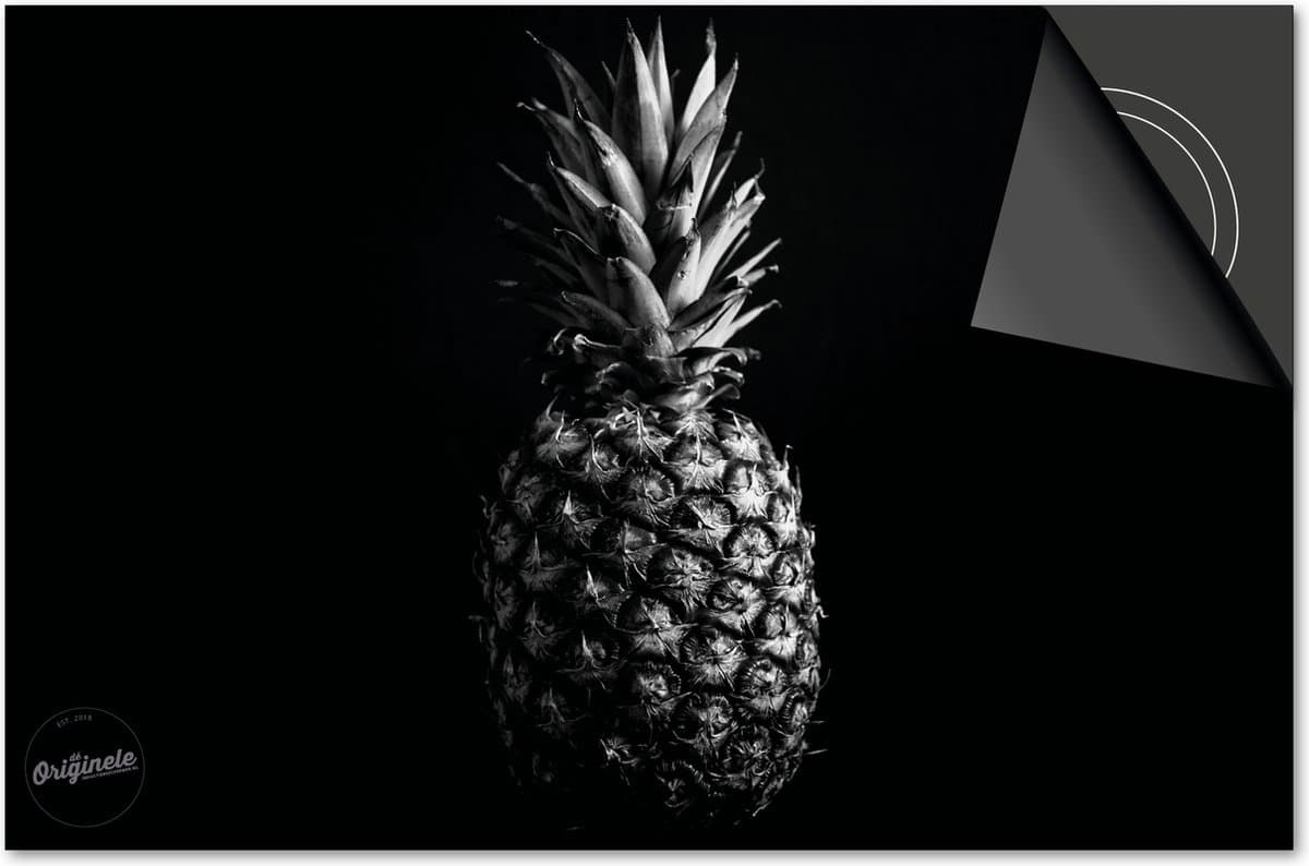 Inductie beschermer 59x52 - afdekplaat inductie mat - Dietrix Kookplaat beschermer - Base - Groente en Fruit - Ananas zwart wit