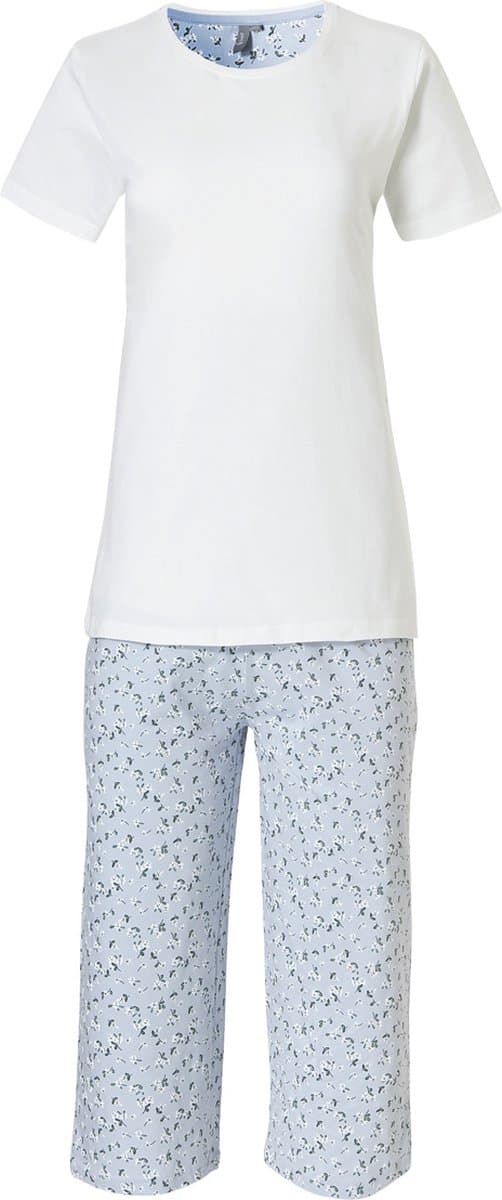 By Louise Dames Capri Korte Pyjama Set Wit / Blauw - Maat S