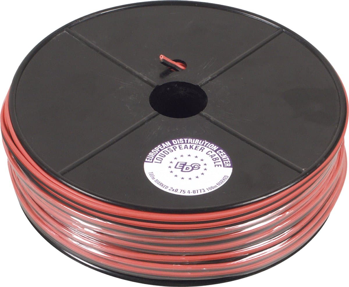 Haspel Luidsprekersnoer 2X2 50 Rood-Zwart
