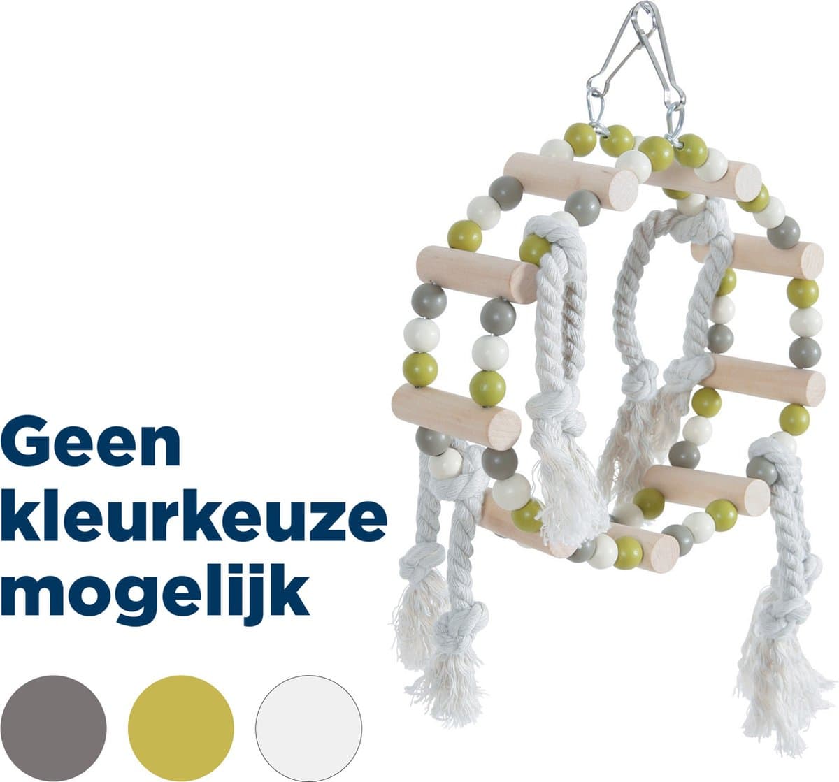 Zolux Houten Wiel Met Kralen En Touw - Vogelspeelgoed - 18x6x22 cm Grijs Beige Groen