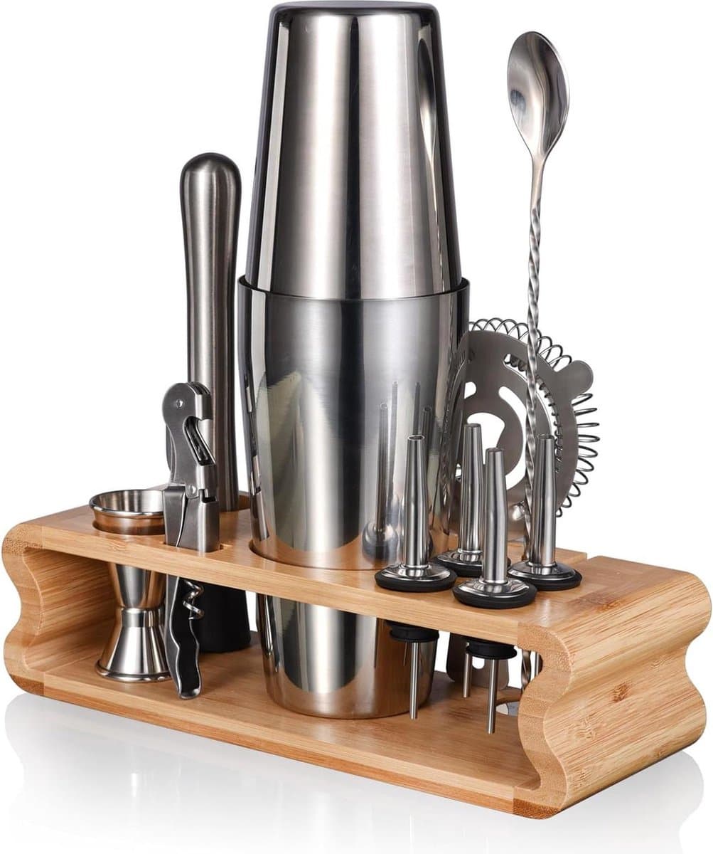 JK24 - Cocktailshaker - Cocktail shaker - Cocktailset - Cocktailshakerset - 550 ml / 750 ml - 12-delige roestvrij stalen barkeeperset - cadeau voor mannen vrouwen vrienden - thuis stijlvolle bargereedschapsset met cocktailreceptenboekje