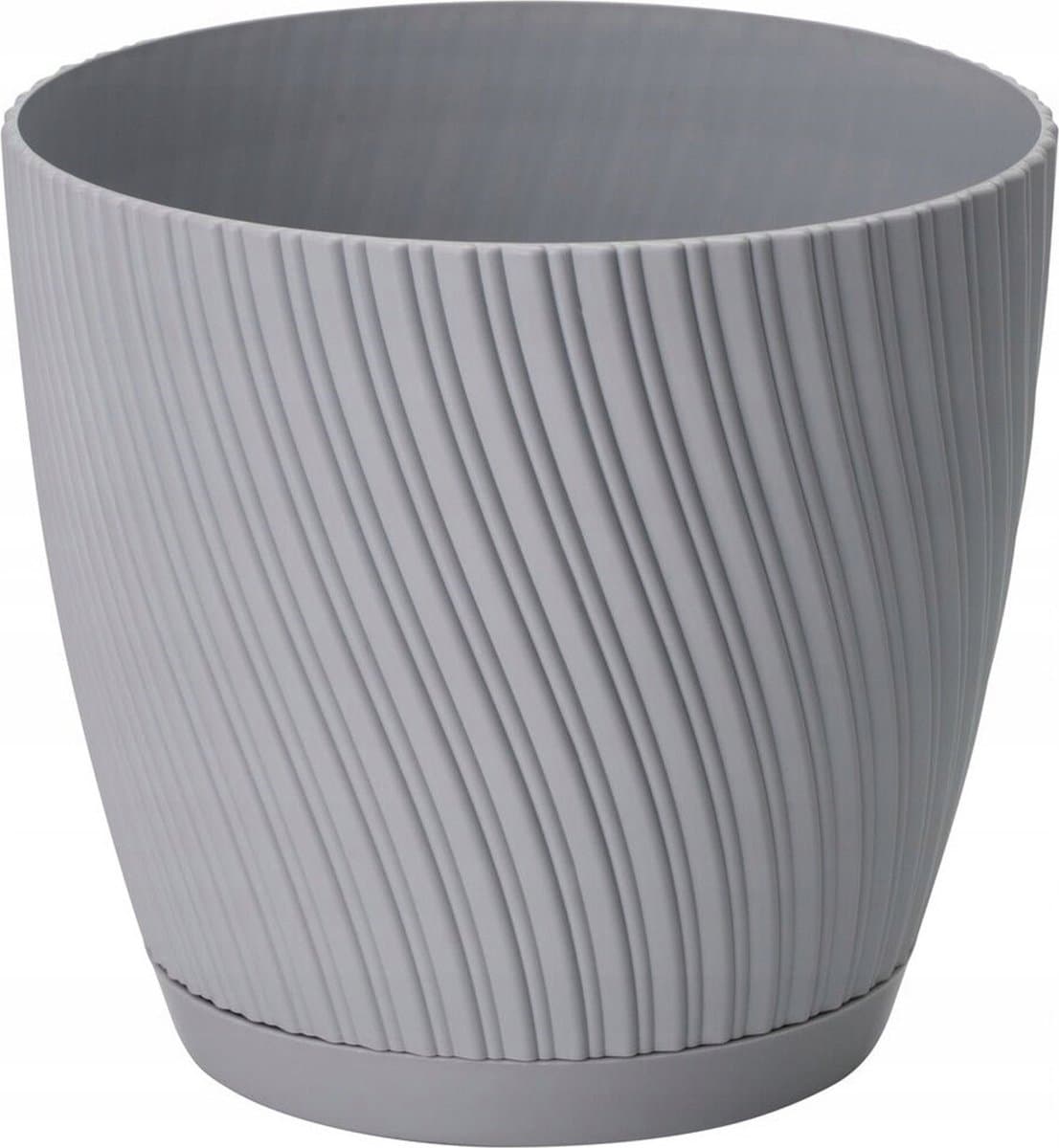 Form Plastic Plantenpot/bloempot Waves - kunststof - platina grijs - D13 x H12 cm - met opvang schotel - rond