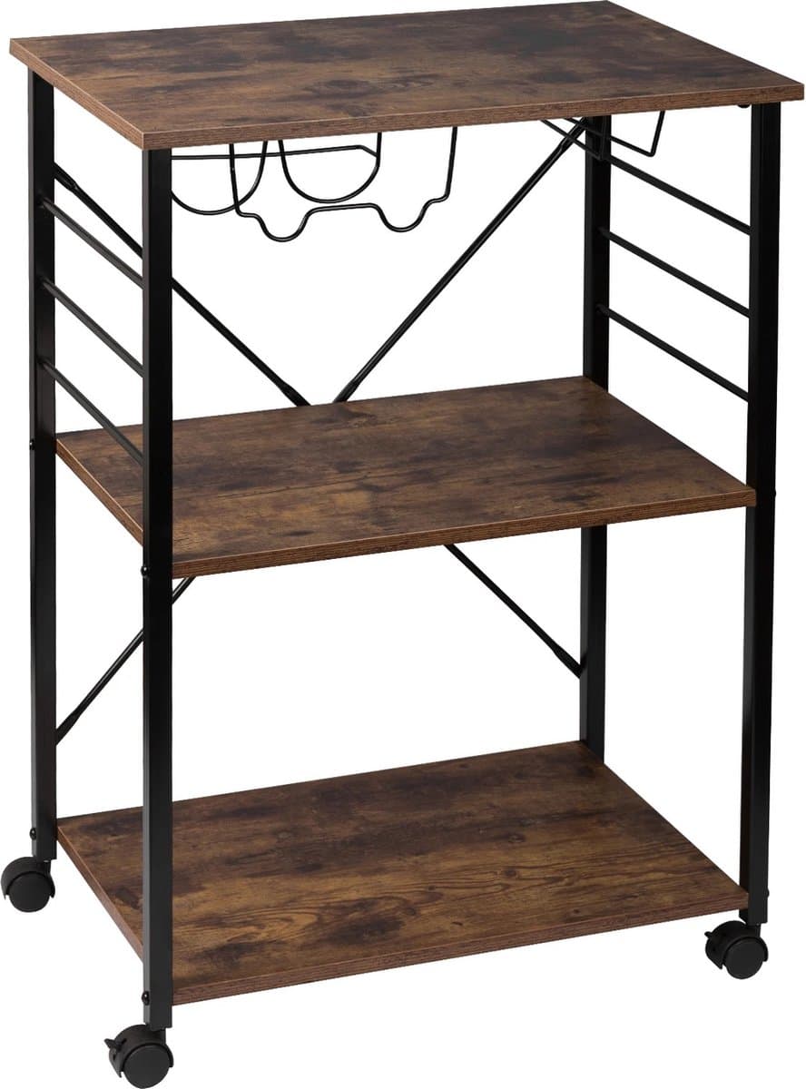 Huis-tuin online - Trolley -Keuken - Metaal - Wielen - Wijnrek - Opslag - Winkelwagen - Keuken - Badkamer - 60x40x86 cm (Lxbxh)
