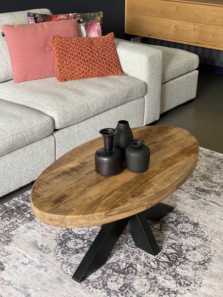 Salontafel ovaal mangohout 100 x 55 cm kruispoot