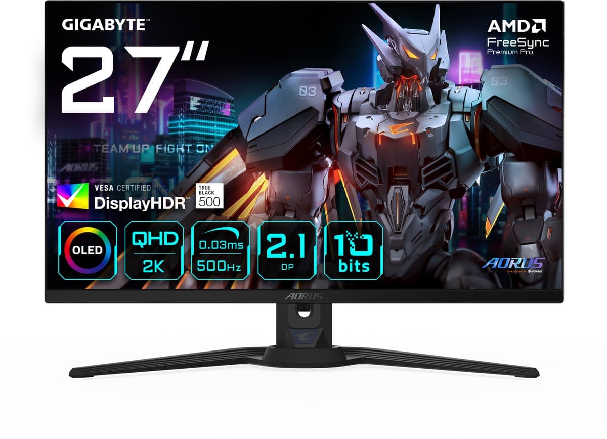 Gigabyte AORUS FO27Q5P - 27" - 2560x1440 (Quad HD) - QD-OLED - 500Hz - 0,03ms - 2x DisplayPort, 2x HDMI, 1x Mini DisplayPort - Zwart​