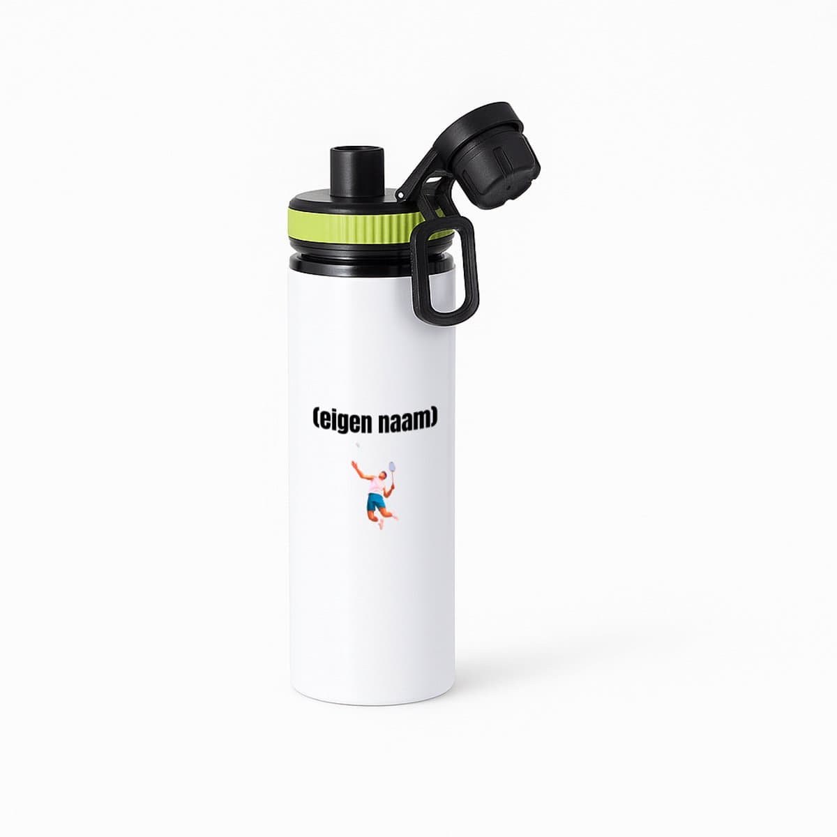 Hacebo® - badminton met man waterfles met draaidop groen - Badminton - badmintoners - met eigen naam - badminton liefhebbers - cadeau - kado - water fles - 850ML